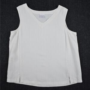 Vintage Light Cream Linen Tank Top Women's Large Lightweight Blouse Coastal Chic